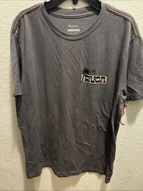 RVCA Men's Charcoal Gray Short-Sleeve Logo Tee with Palm Graphic